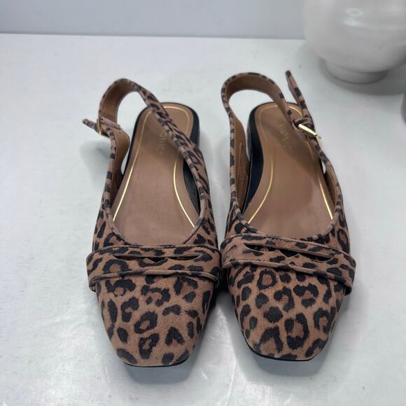 Vionic Lynda Leopard Print Square Toe Slingback Flats Tan/Black Women's 6M - Picture 1 of 9